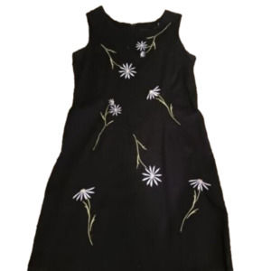 SAG Harbor Women's Sz 6 Black w/ Embroidered Flowers Summer  A-line Dres…